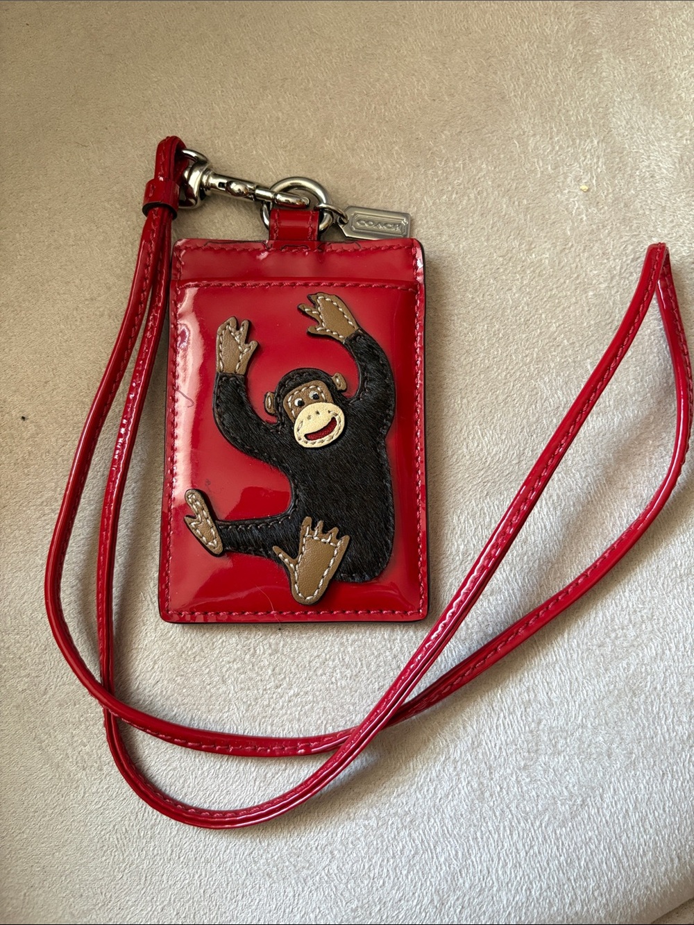 Vintage Coach Red Lanyard with Monkey